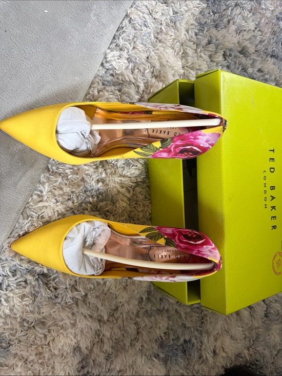 Ted Baker Shoes - Ted Baker Yellow Pointed Toe Pumps with Pink Floral Heel